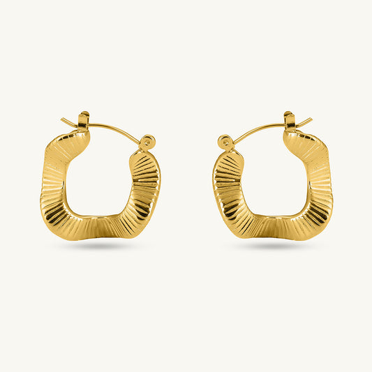 Gold Ribbed Hoop Earrings