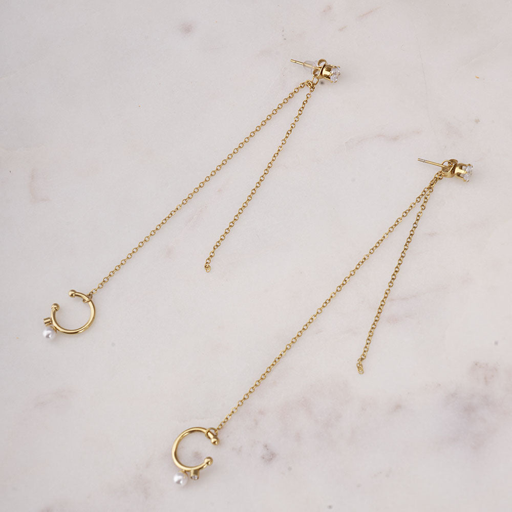 Diamond Stud & Cuff Chain Earrings