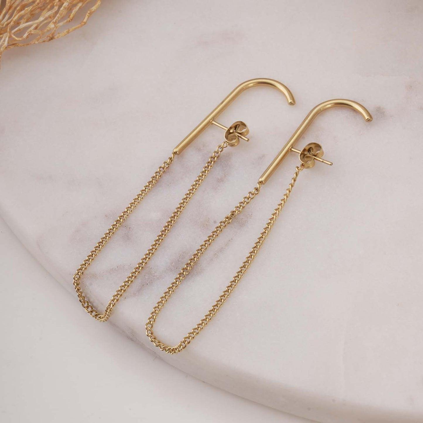 Gold Chain Drop Hook Earrings