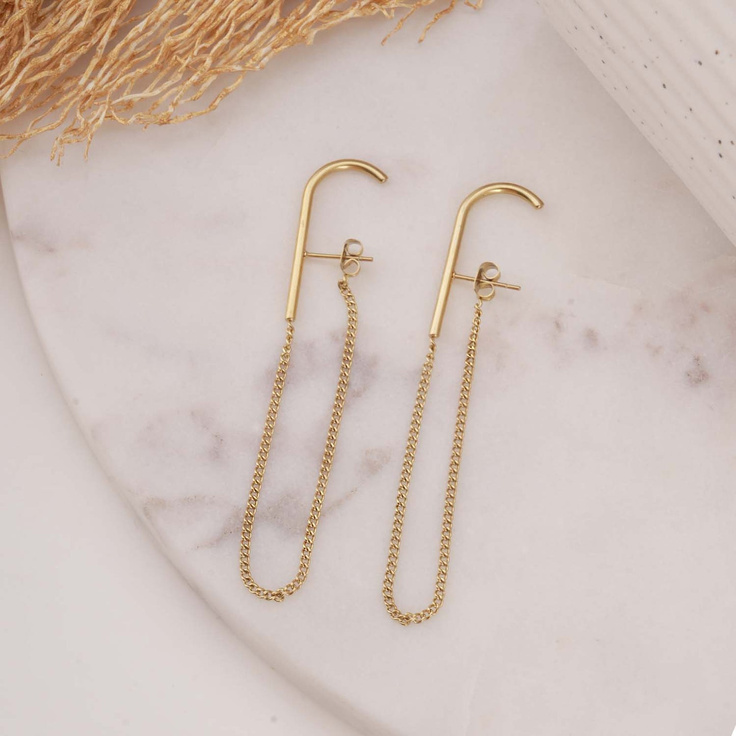 Gold Chain Drop Hook Earrings