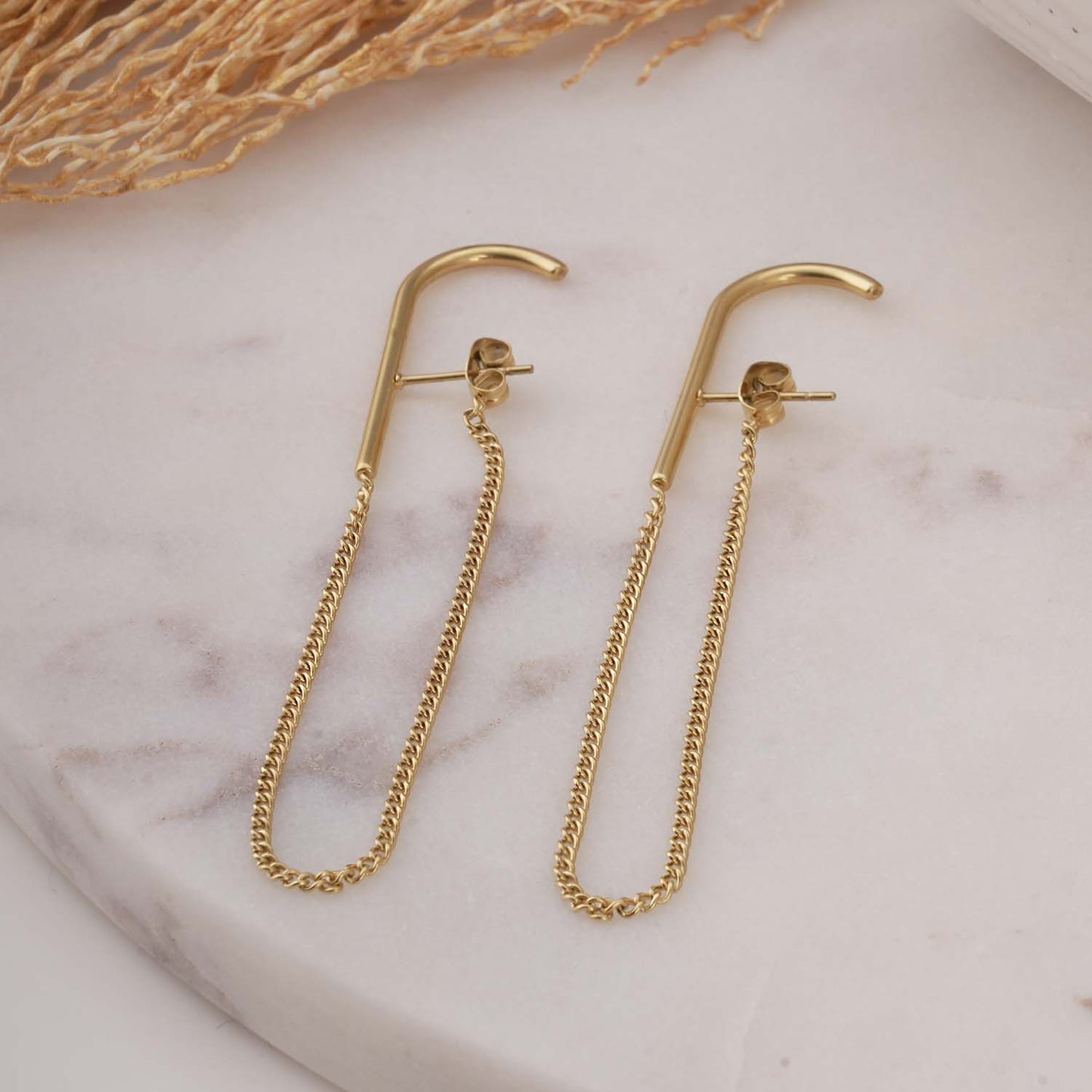 Gold Chain Drop Hook Earrings