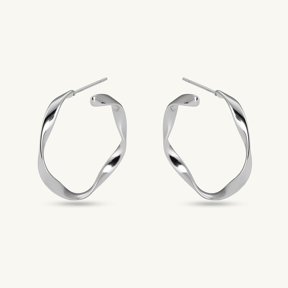 Abstract Silver Hoop Earrings