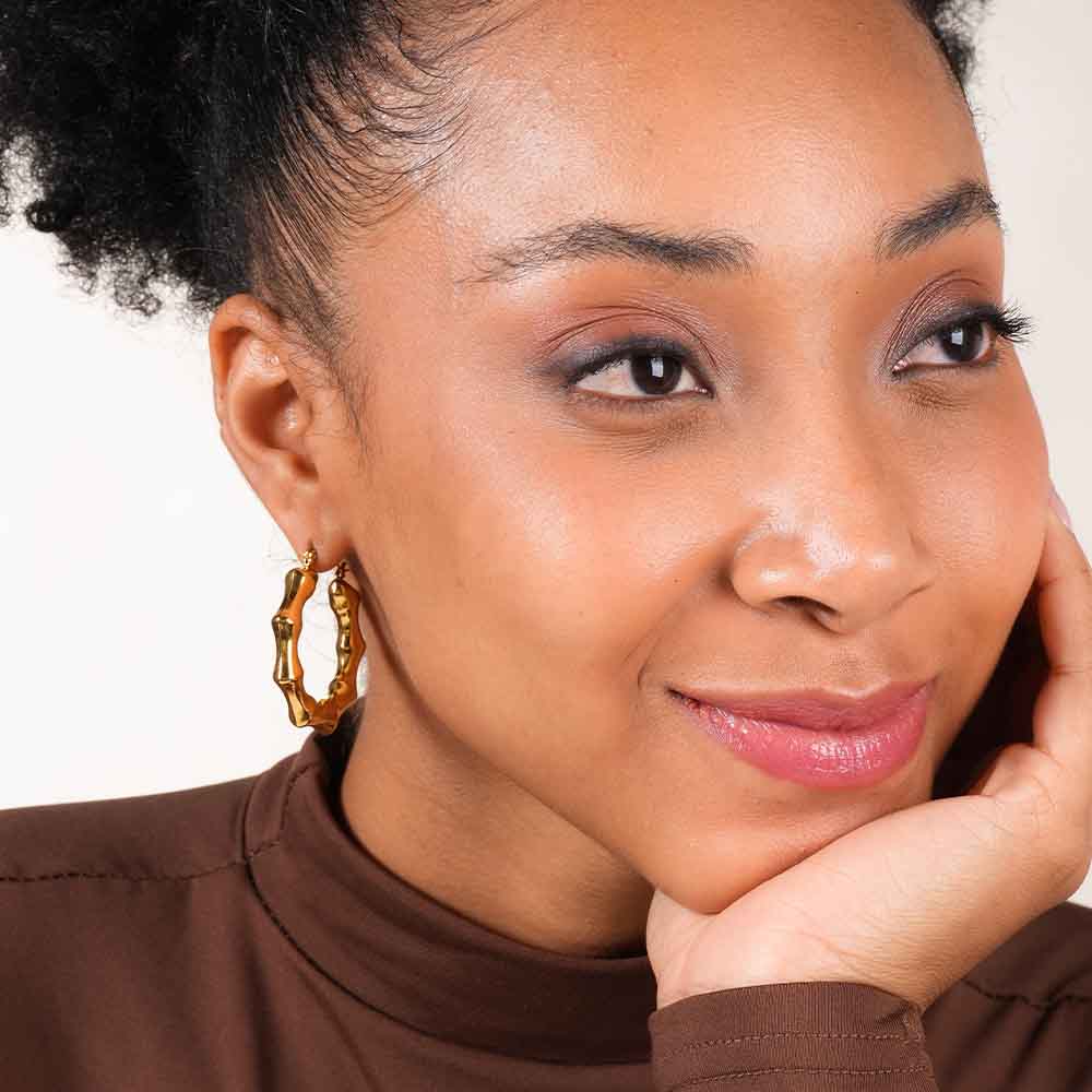 Gold Bamboo Hoop Earrings