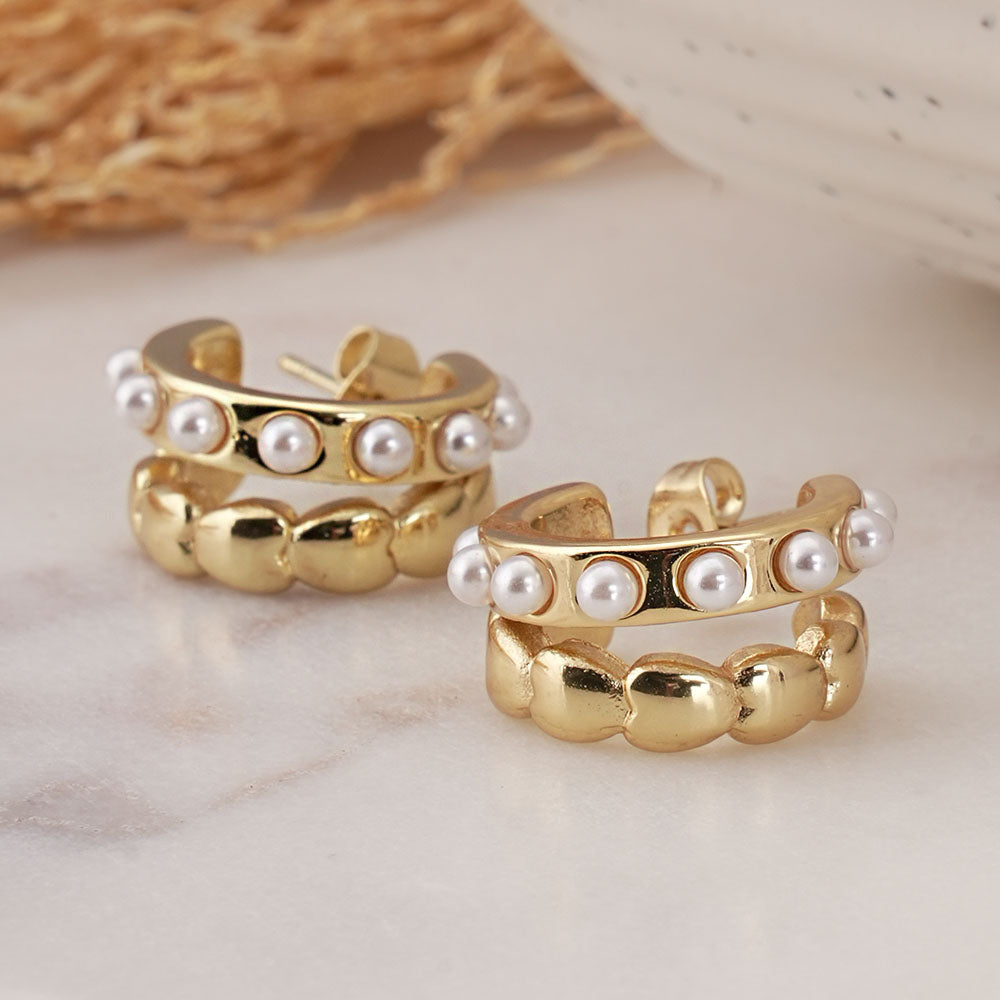Pearl C Hoop Earrings