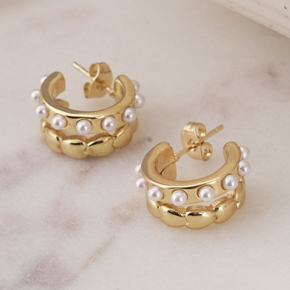 Pearl C Hoop Earrings