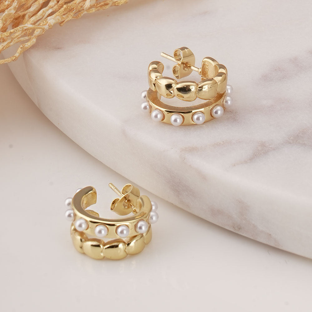 Pearl C Hoop Earrings