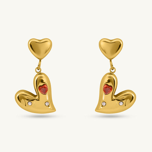 Dual Heart CZ Drop Earrings