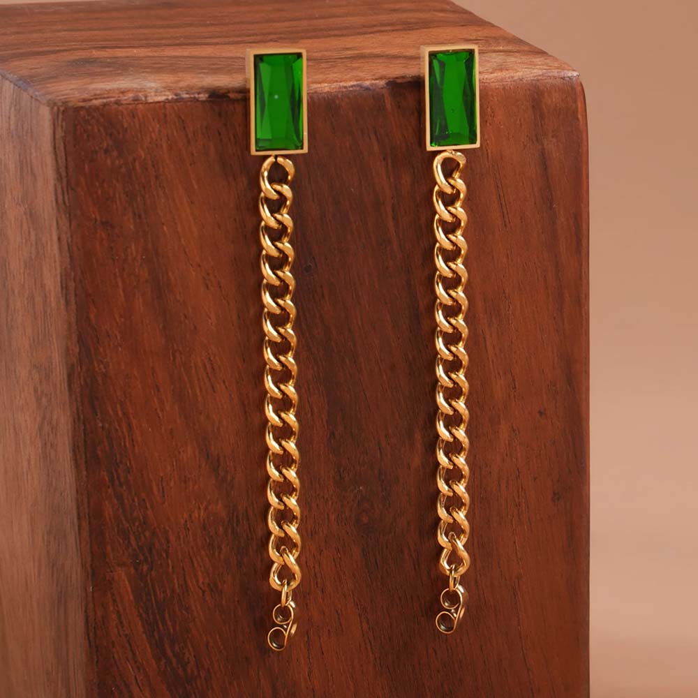 Emerald Chain Dangle Earrings