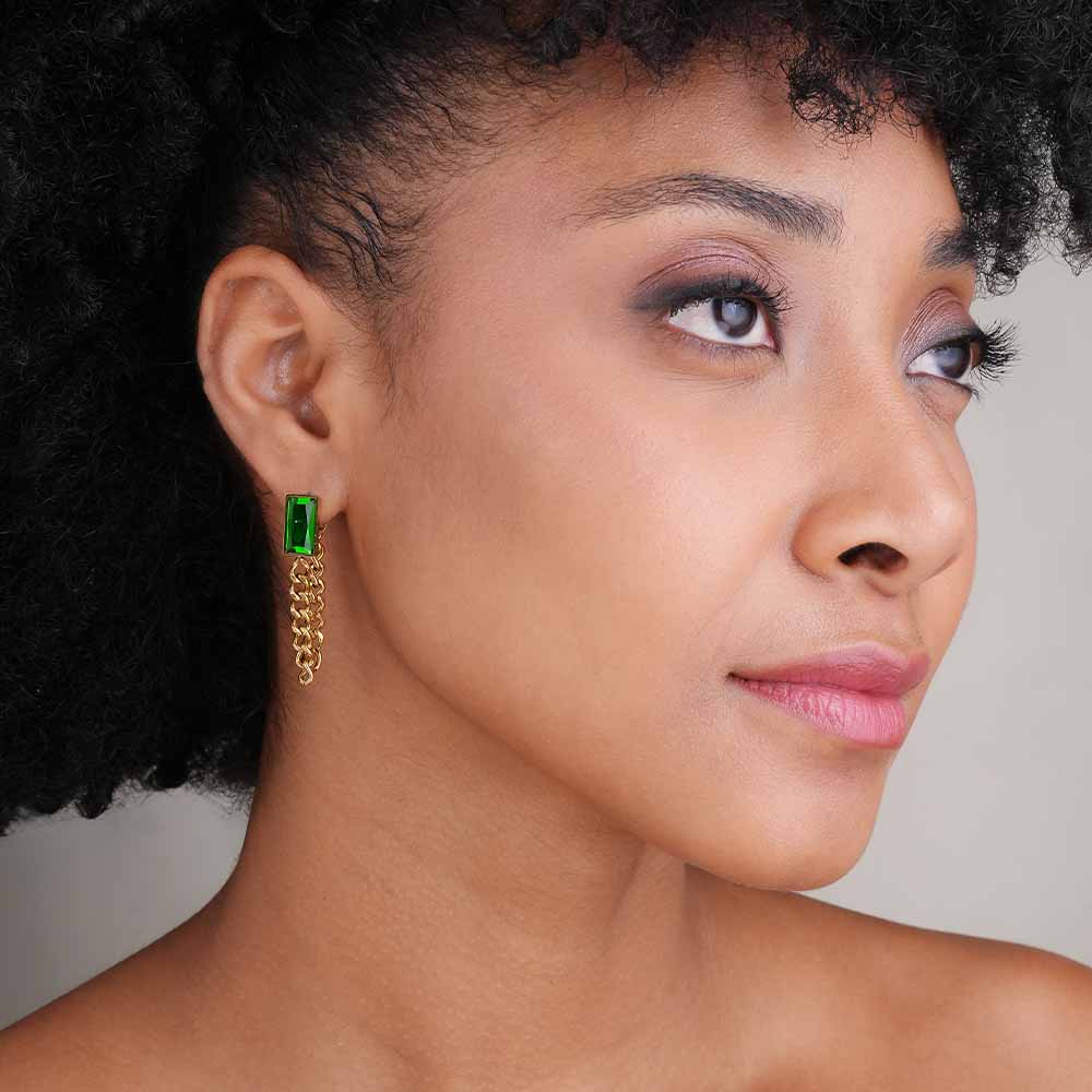 Emerald Chain Dangle Earrings