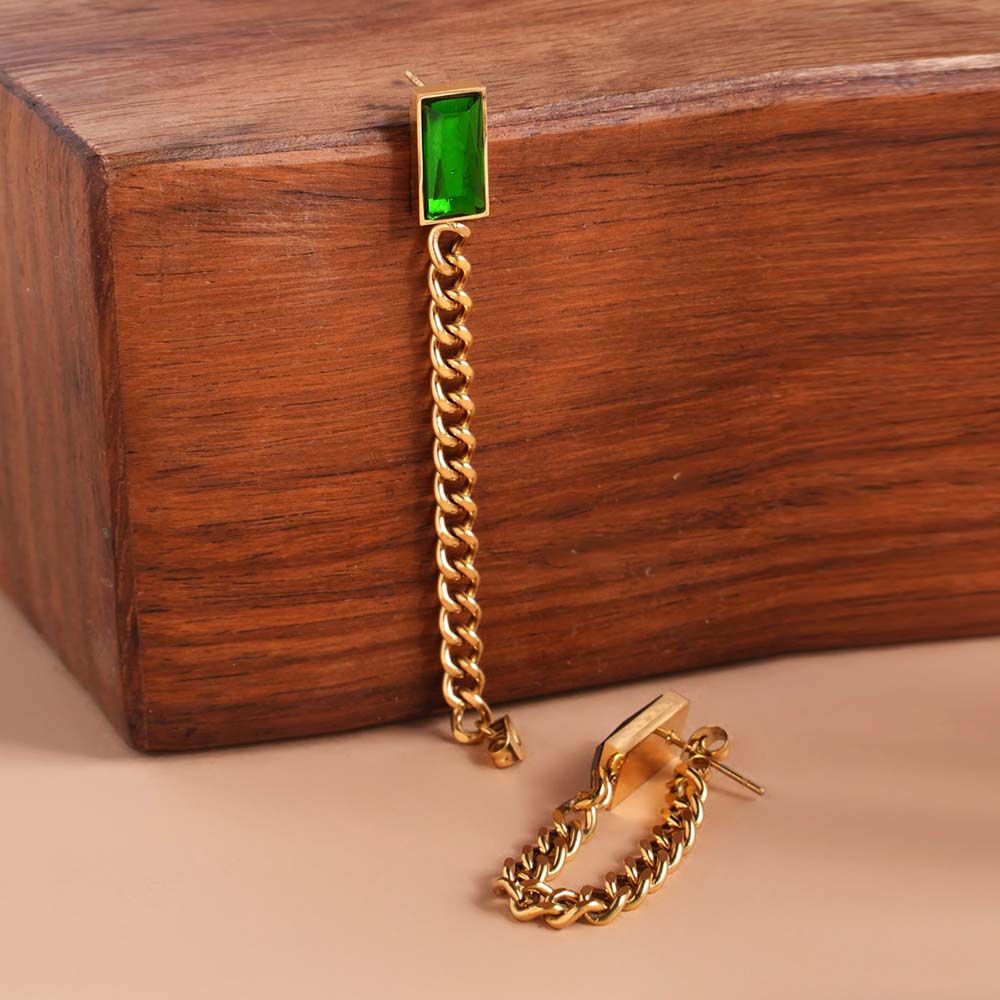Emerald Chain Dangle Earrings