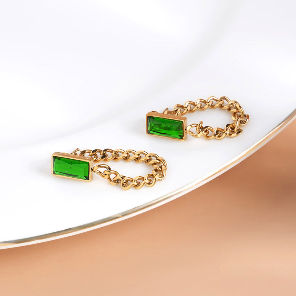 Emerald Chain Dangle Earrings