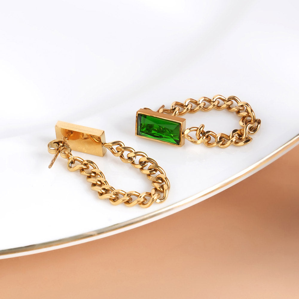 Emerald Chain Dangle Earrings