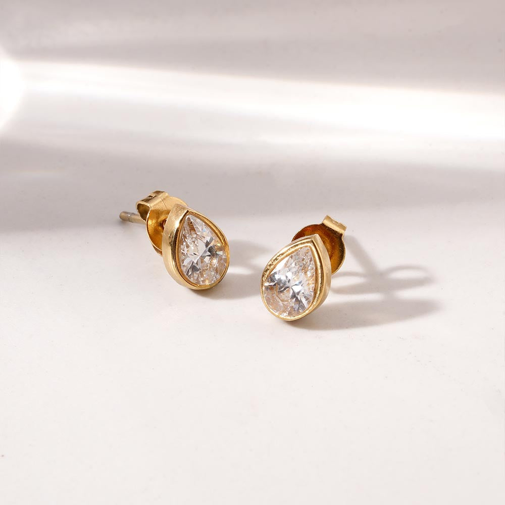 Glossy Pear CZ Stud Earrings
