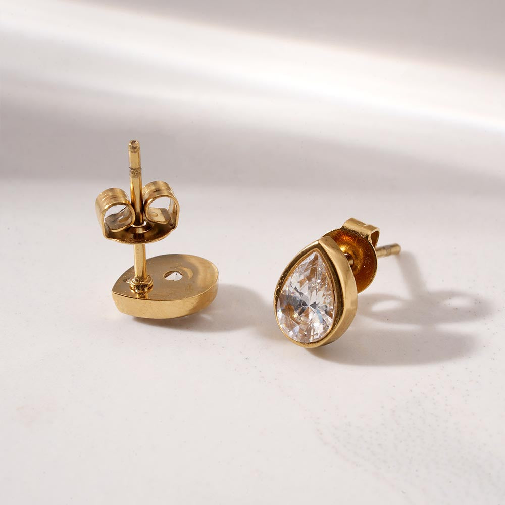 Glossy Pear CZ Stud Earrings