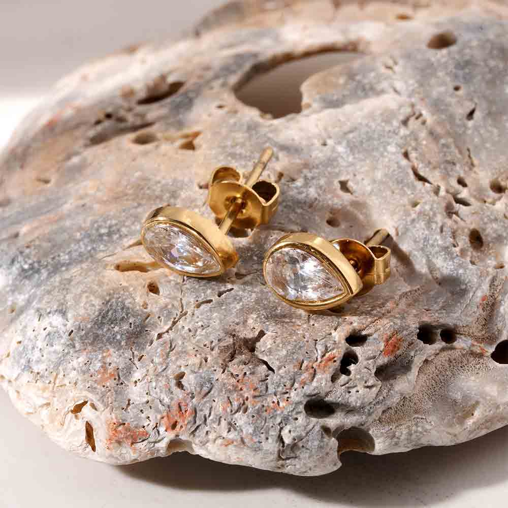 Glossy Pear CZ Stud Earrings
