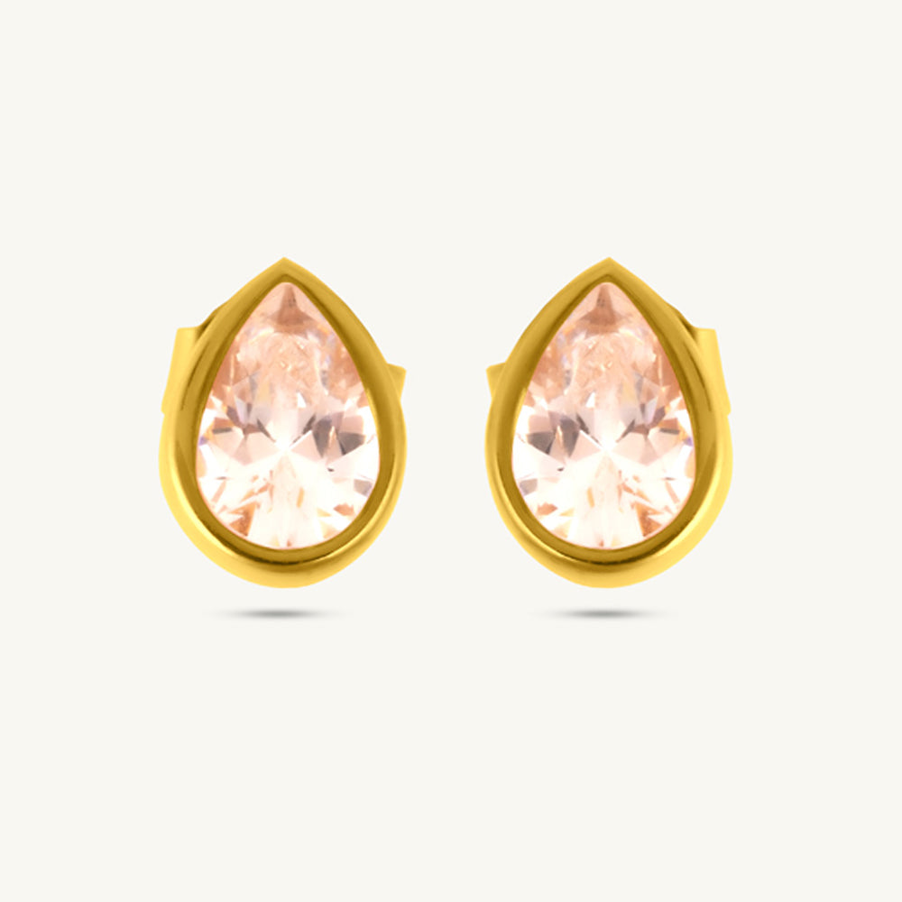 Glossy Pear CZ Stud Earrings