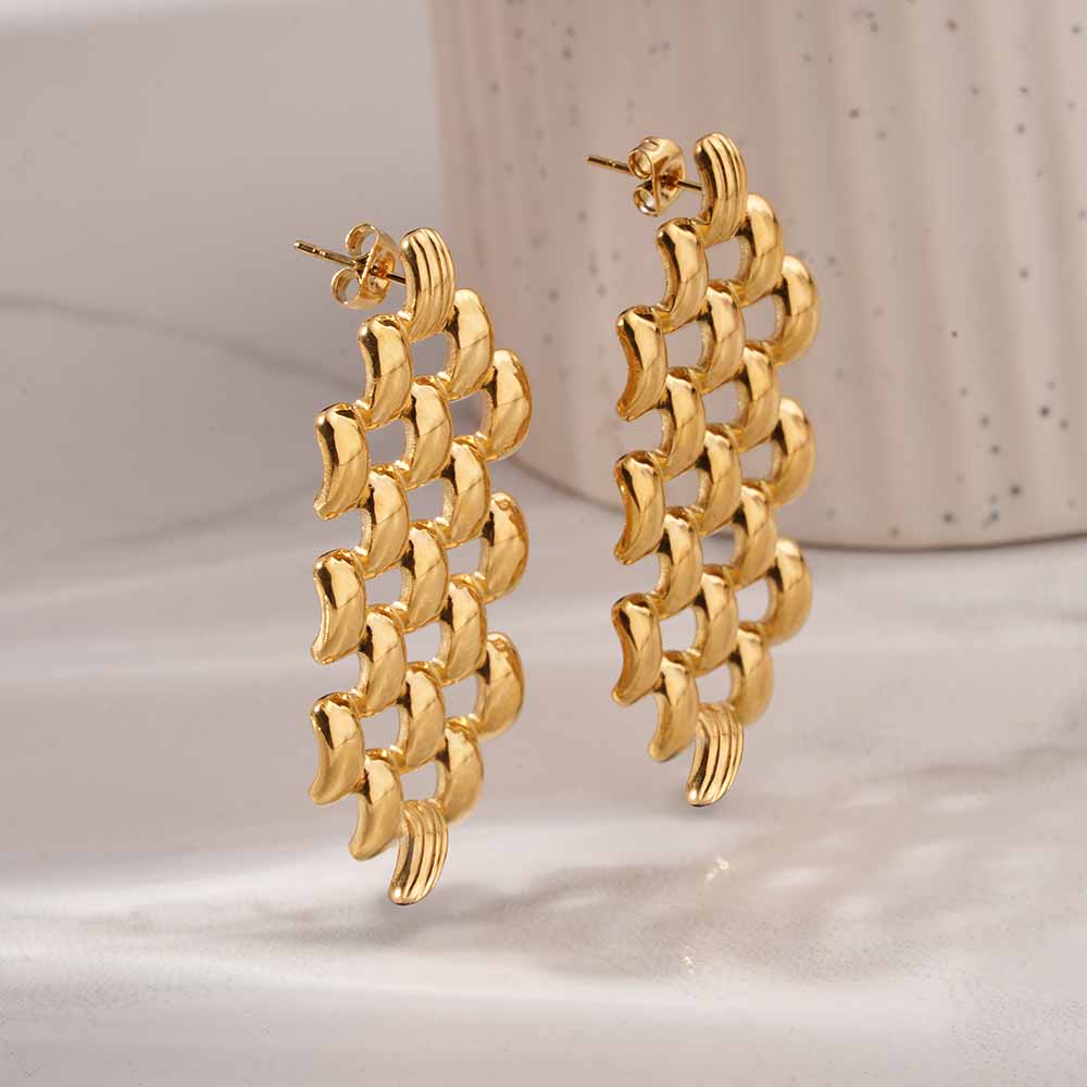 Hexagonal Grid Drop Earrings