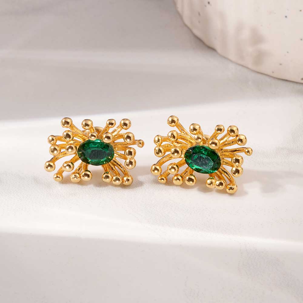 Gold Burst CZ Stone Earrings