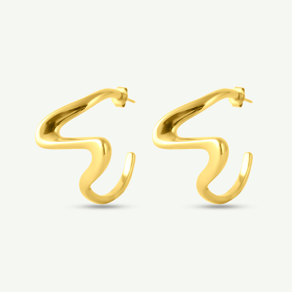 Sculptural Gold Curve Drop Earrings