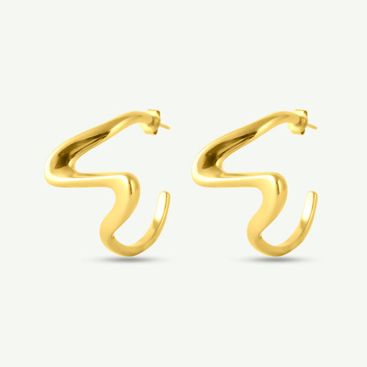 Sculptural Gold Curve Drop Earrings