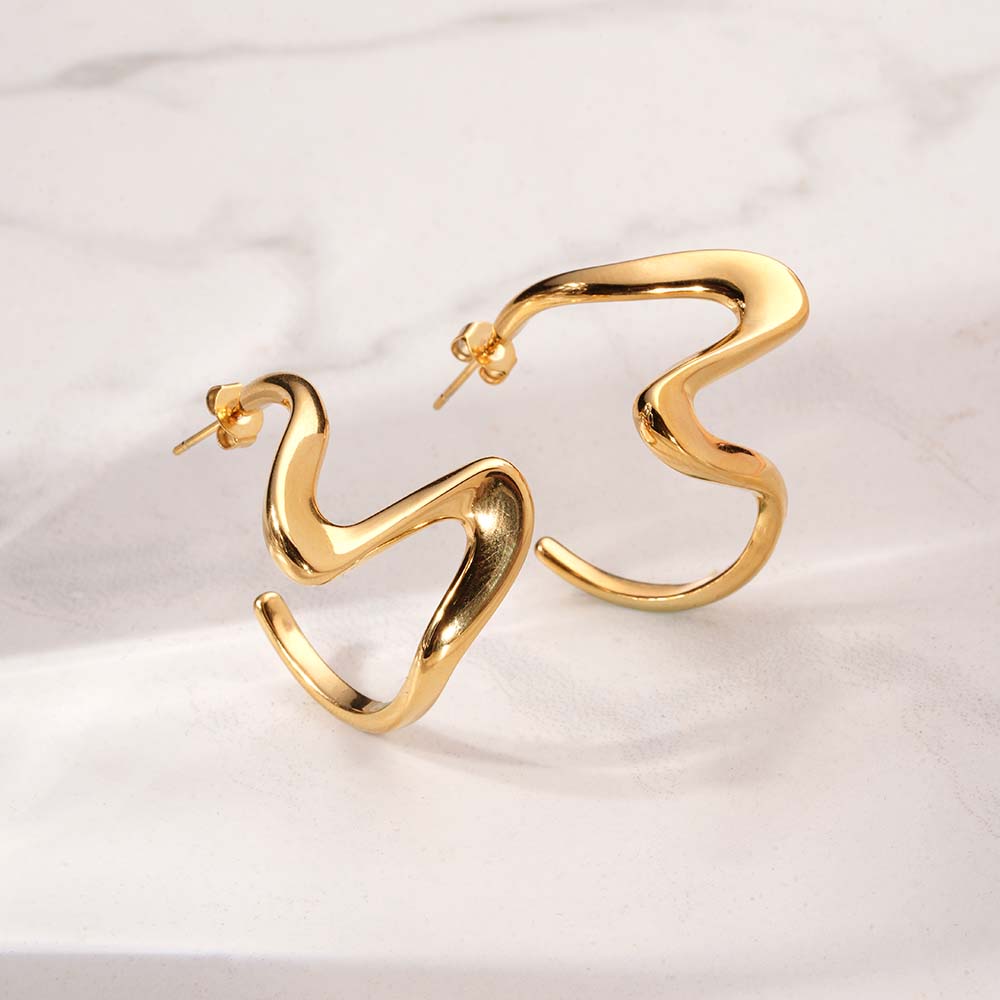 Sculptural Gold Curve Drop Earrings