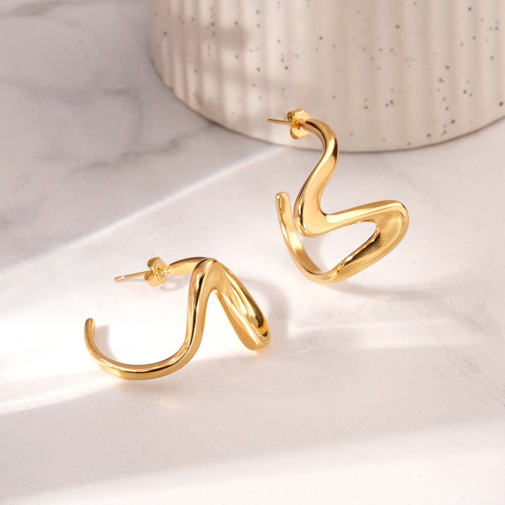 Sculptural Gold Curve Drop Earrings