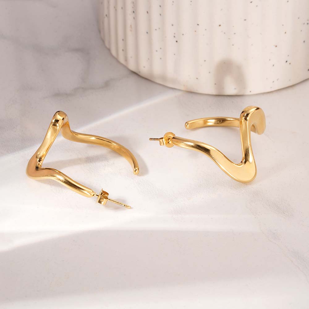 Sculptural Gold Curve Drop Earrings