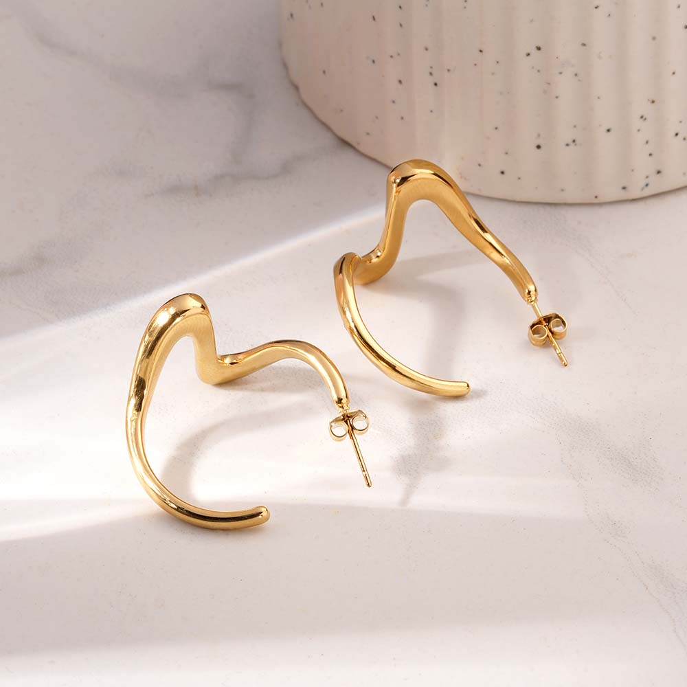 Sculptural Gold Curve Drop Earrings