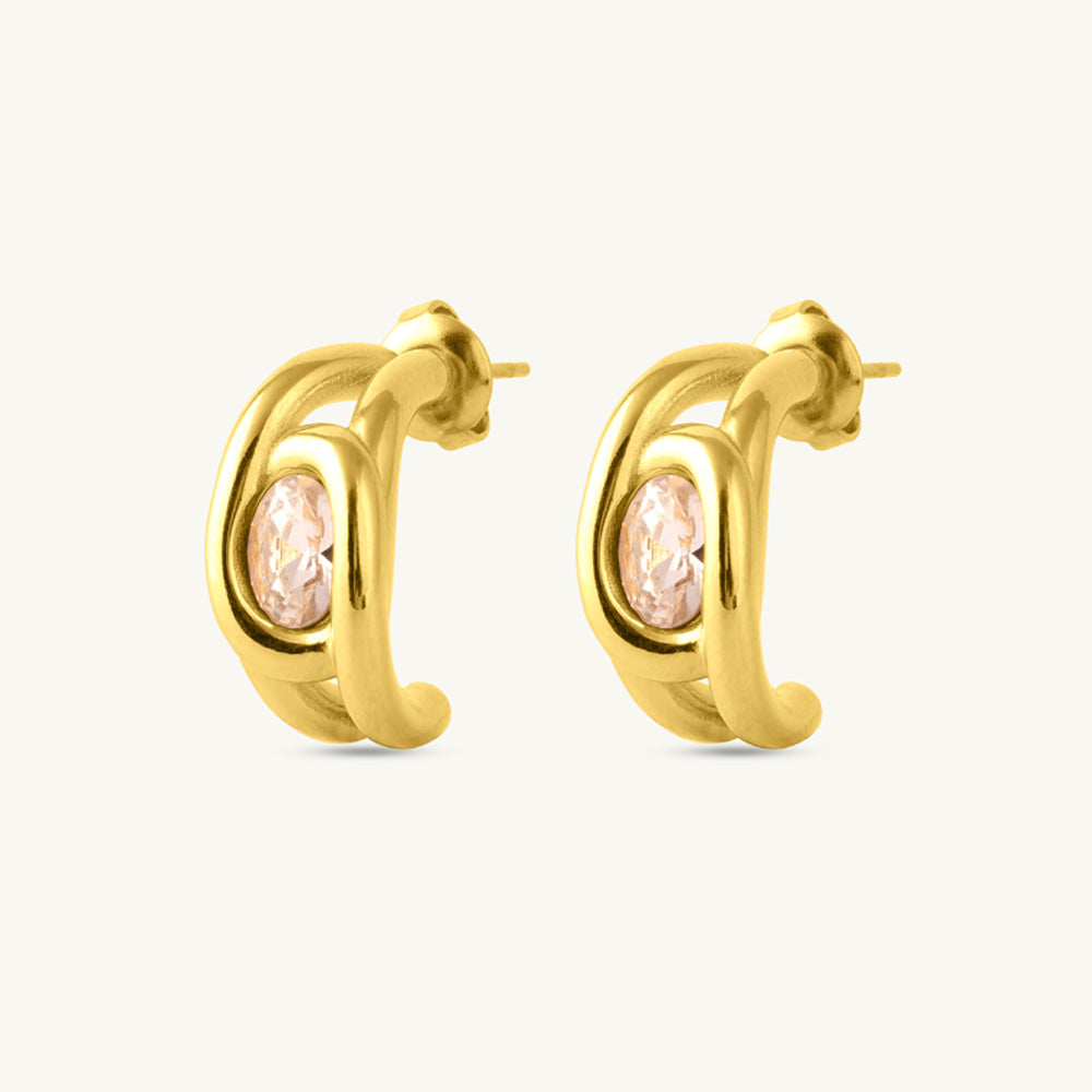 Leaf Stone Half Hoop Earrings