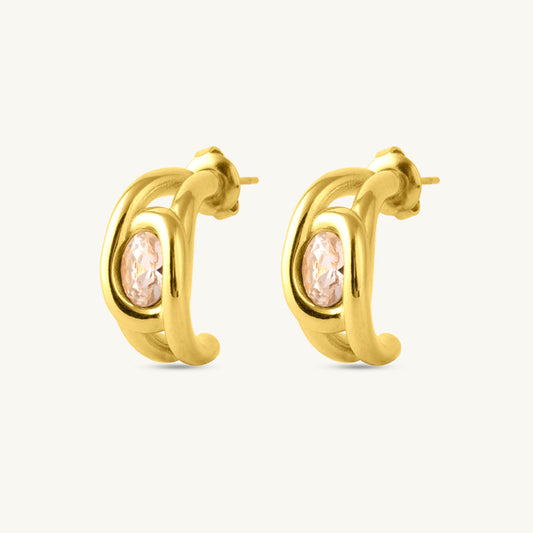 Leaf Stone Half Hoop Earrings