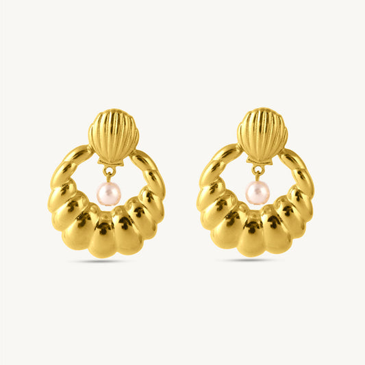Sculpted Oyster Pearl Drop Earrings