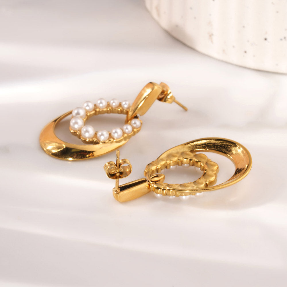 Twin Oval Pearl Drop Earrings