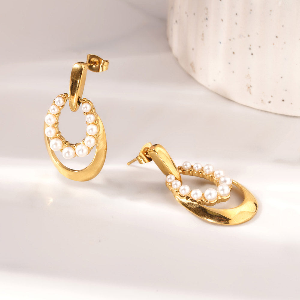 Twin Oval Pearl Drop Earrings