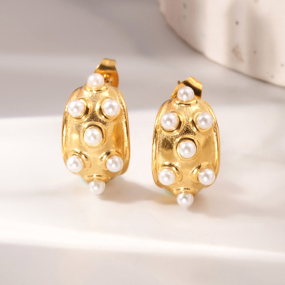 Pearl Shield Half Hoop Earrings