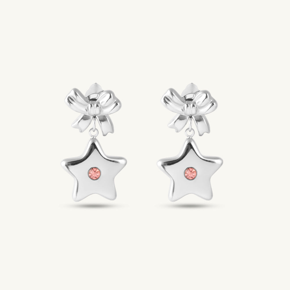 Solid Bow & Star Drop Earrings