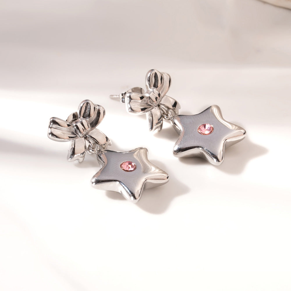 Solid Bow & Star Drop Earrings