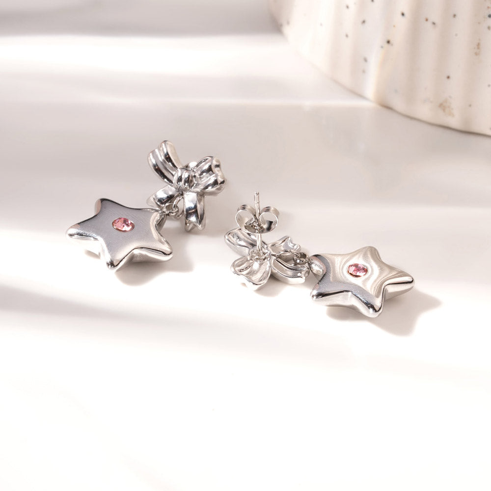 Solid Bow & Star Drop Earrings