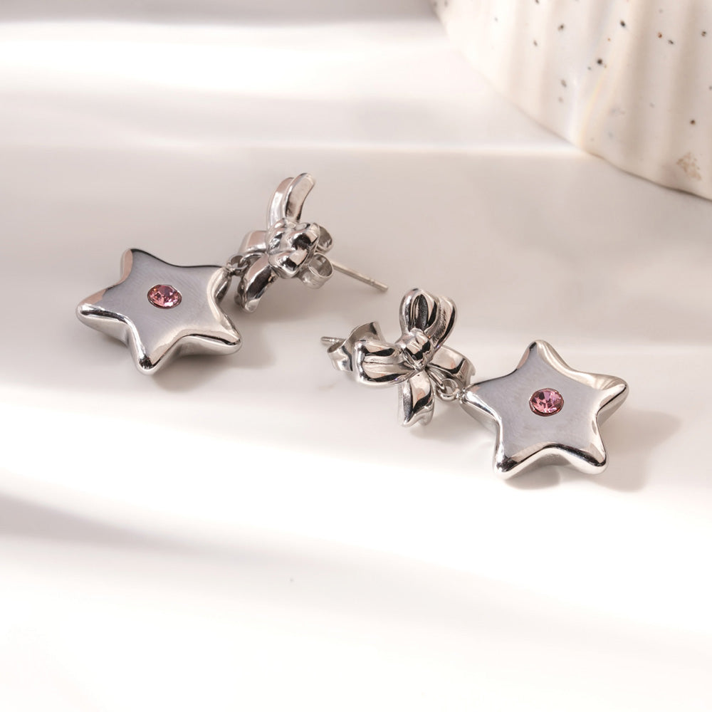 Solid Bow & Star Drop Earrings
