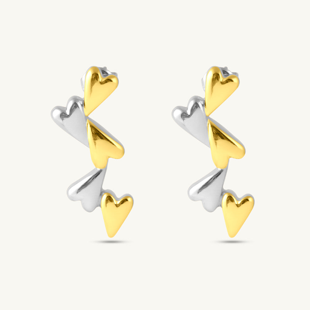 Tiny Attached Hearts Drop Earrings