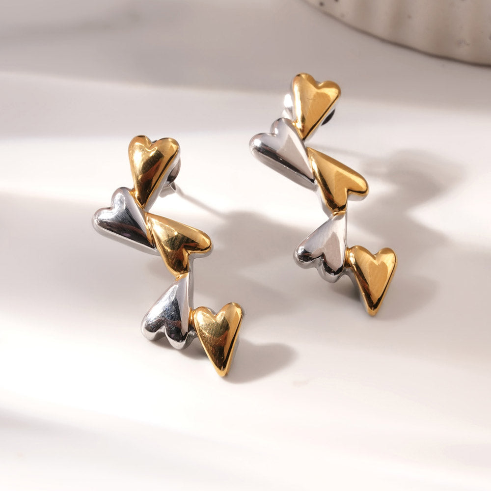 Tiny Attached Hearts Drop Earrings
