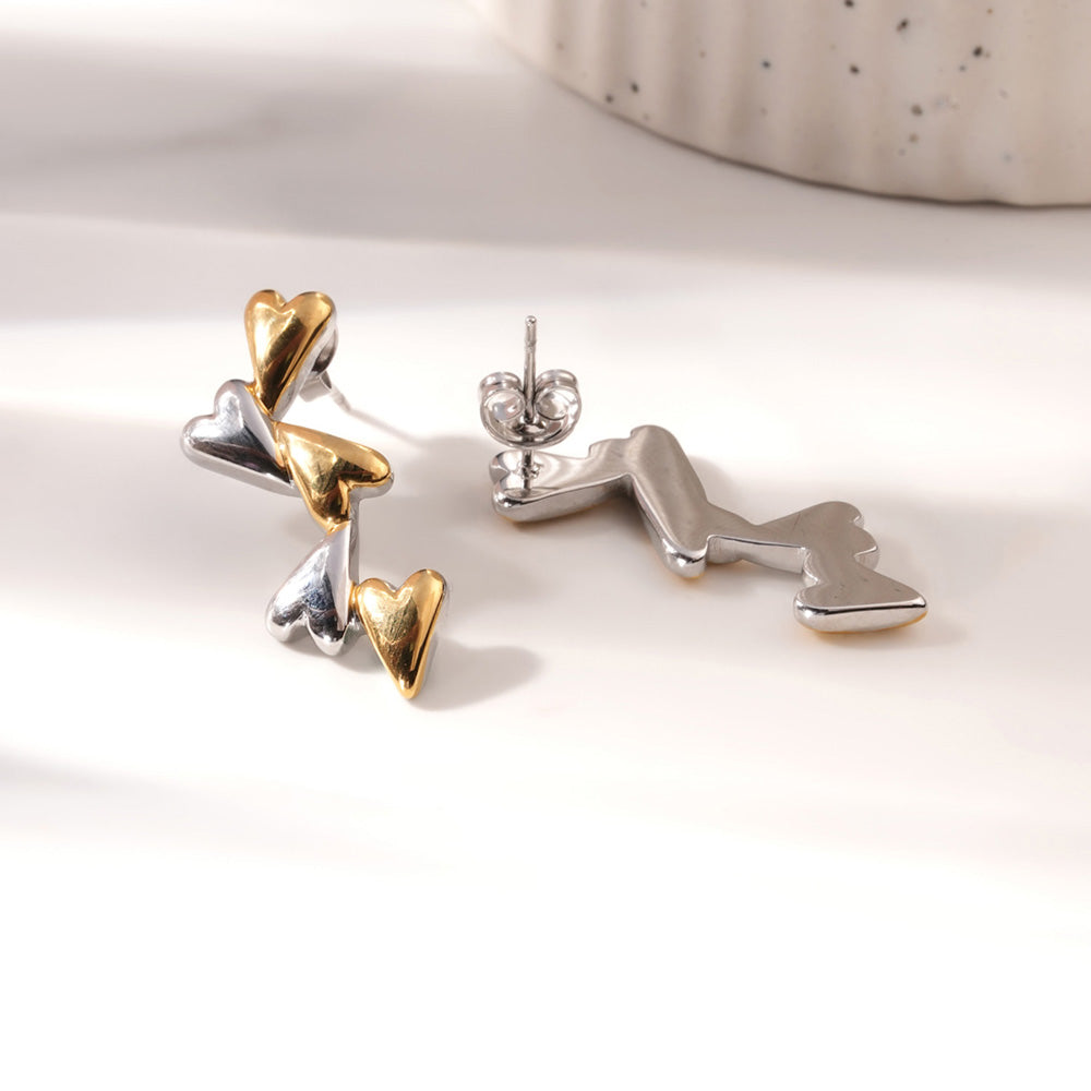 Tiny Attached Hearts Drop Earrings