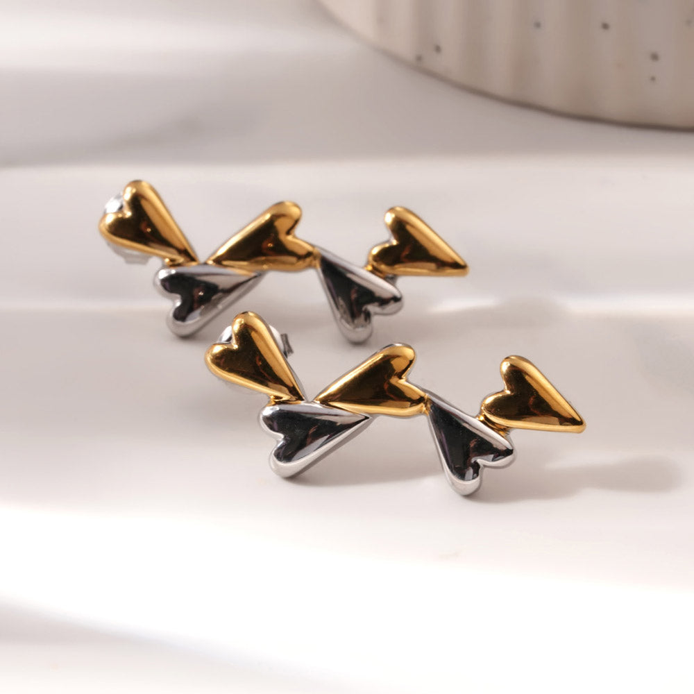 Tiny Attached Hearts Drop Earrings