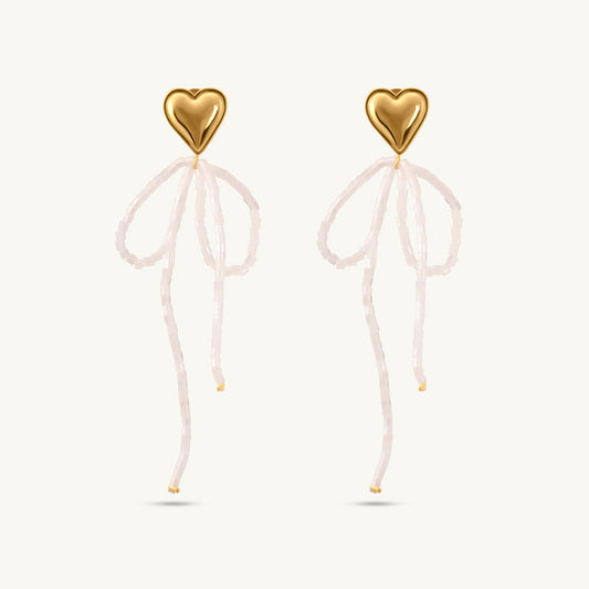Heart Bow Bead Drop Earrings