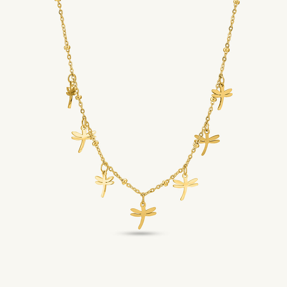 Golden Dragonfly Dance Necklace