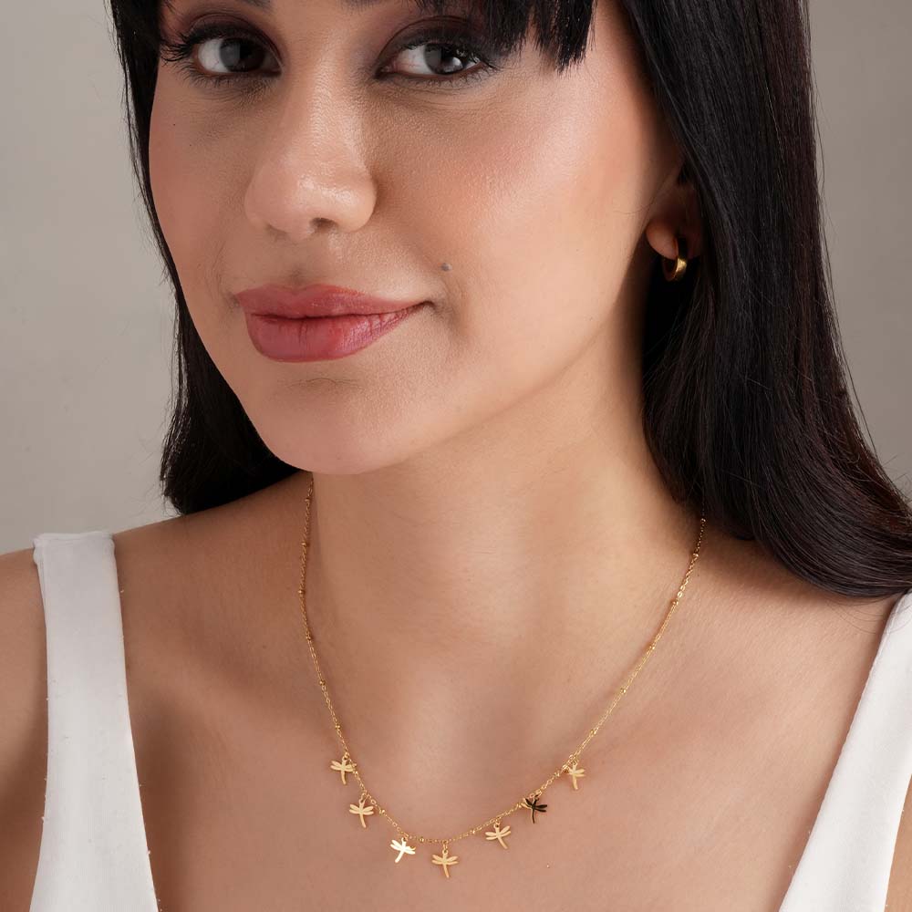 Golden Dragonfly Dance Necklace