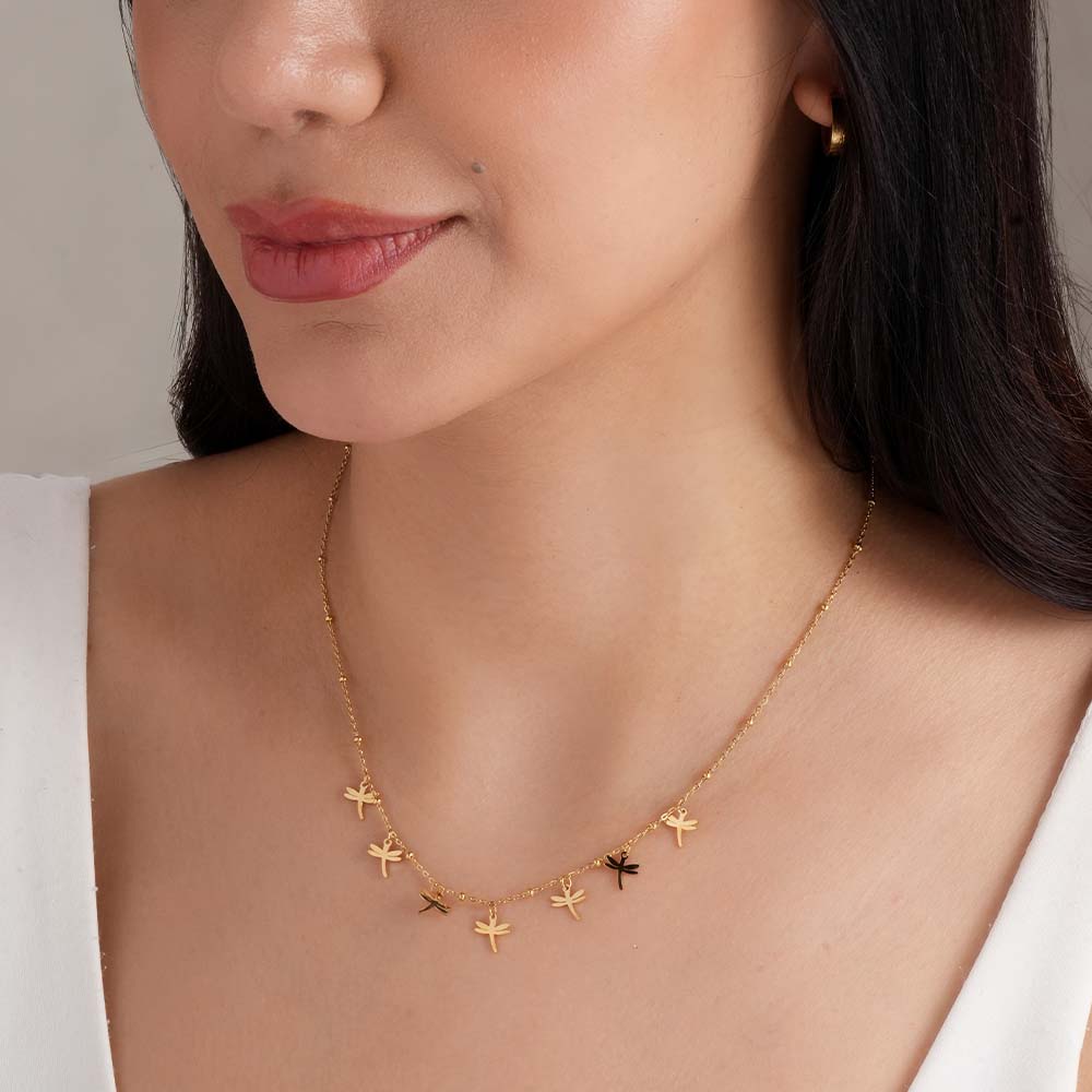 Golden Dragonfly Dance Necklace