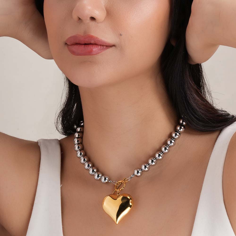 Golden Heart Beaded Necklace
