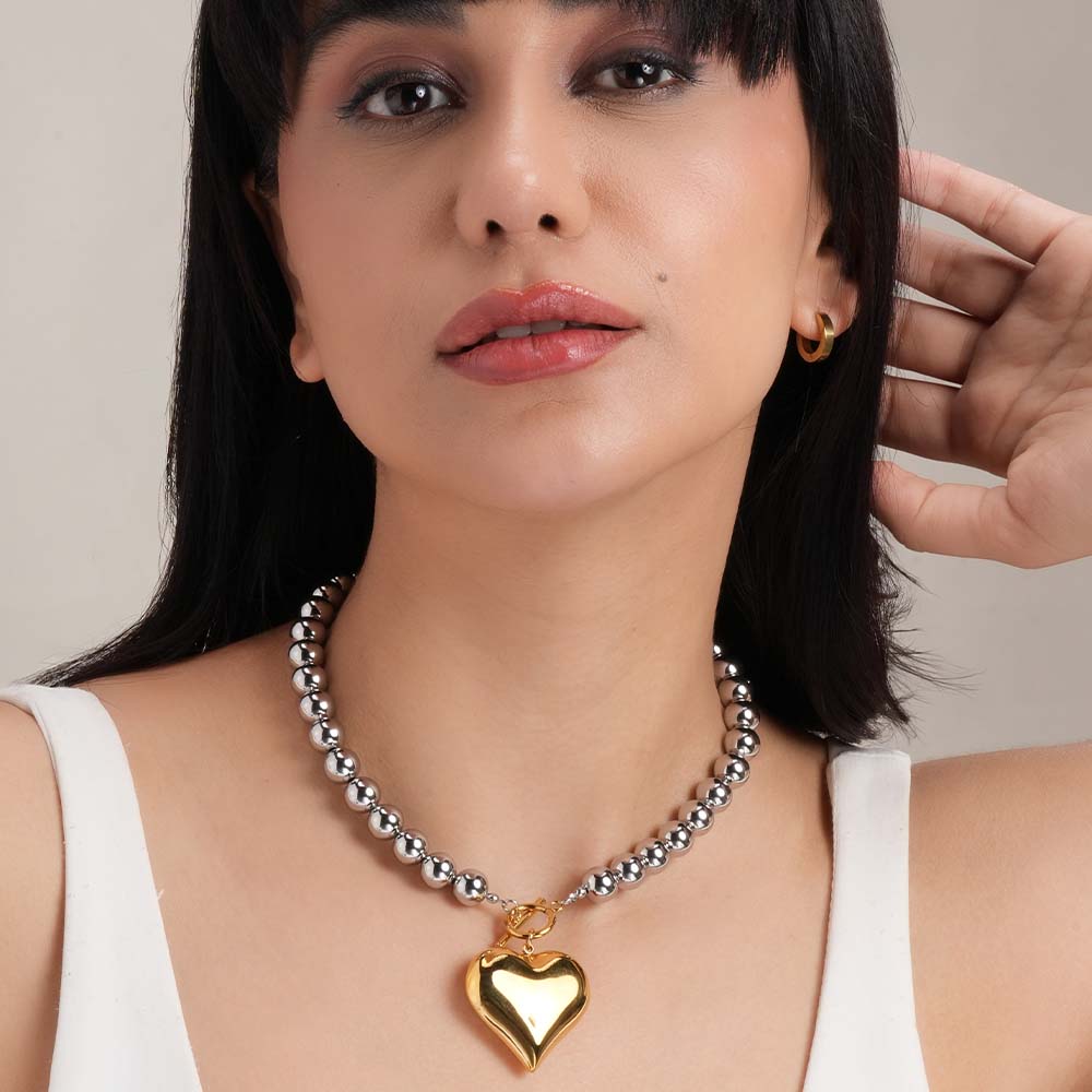 Golden Heart Beaded Necklace