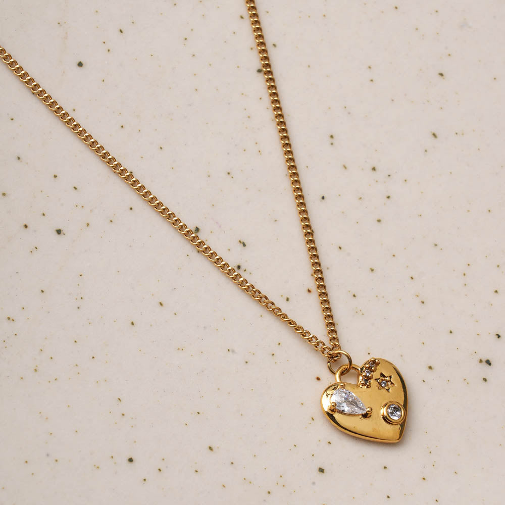 Engraved Heart Lock Necklace with Chain Link