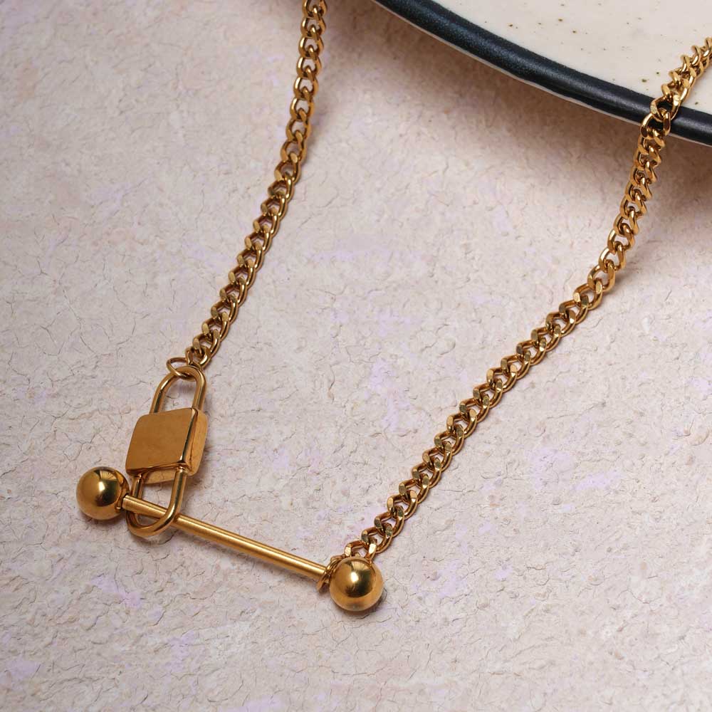 Golden T-Bar Charm Necklace